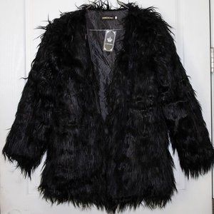 Women's Lanshifei Black Faux Fur Jacket NWT New XL Acrylic Machine Wash